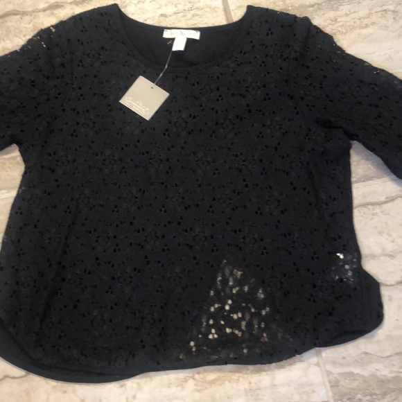 NWT Anthropologie  Weston Wear Upstaged Lace Tee Split Blouse Black Size Small - Picture 6 of 15